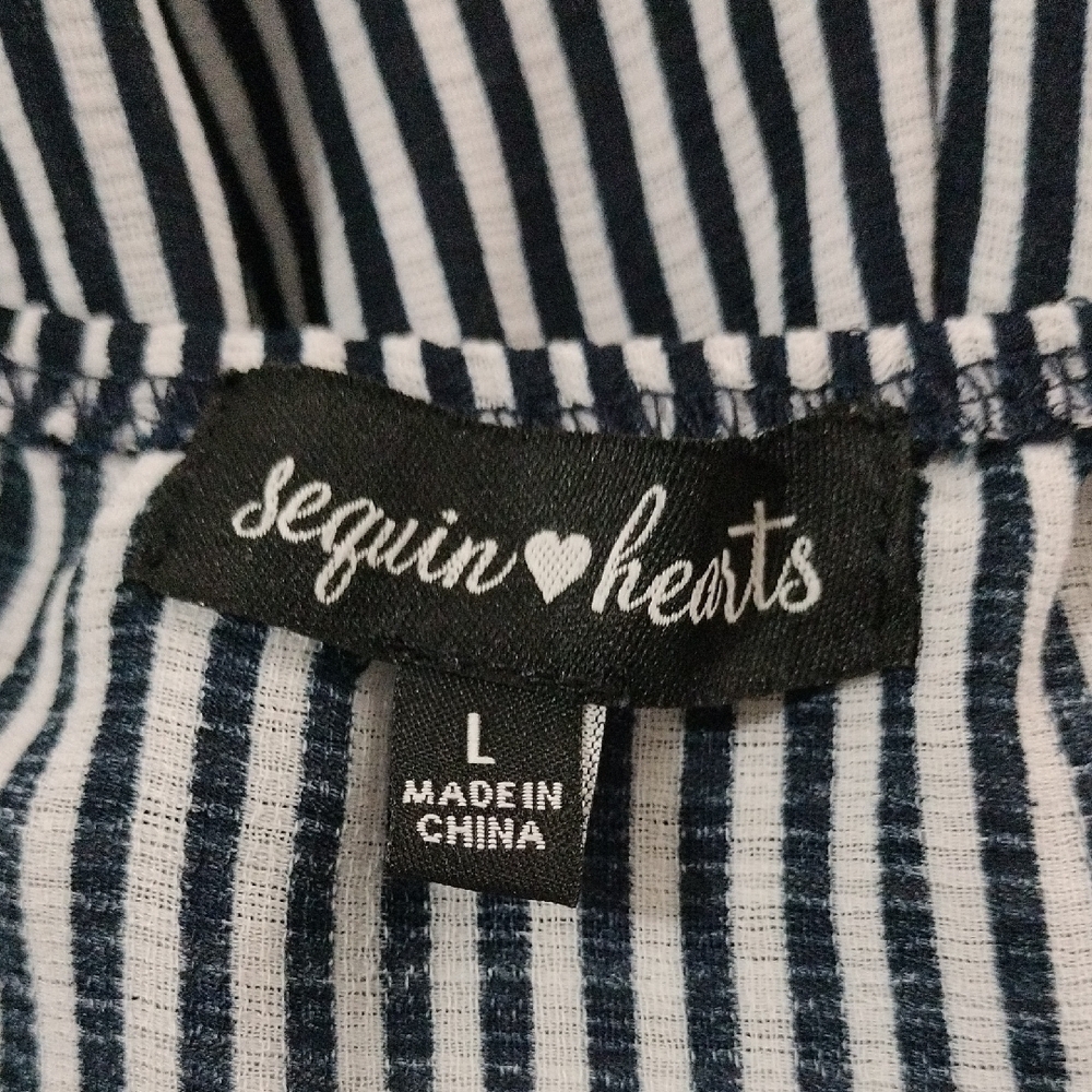Sequin Hearts Blue Striped Floral Polyester Jumpsuit Size L - Picture 4 of 8